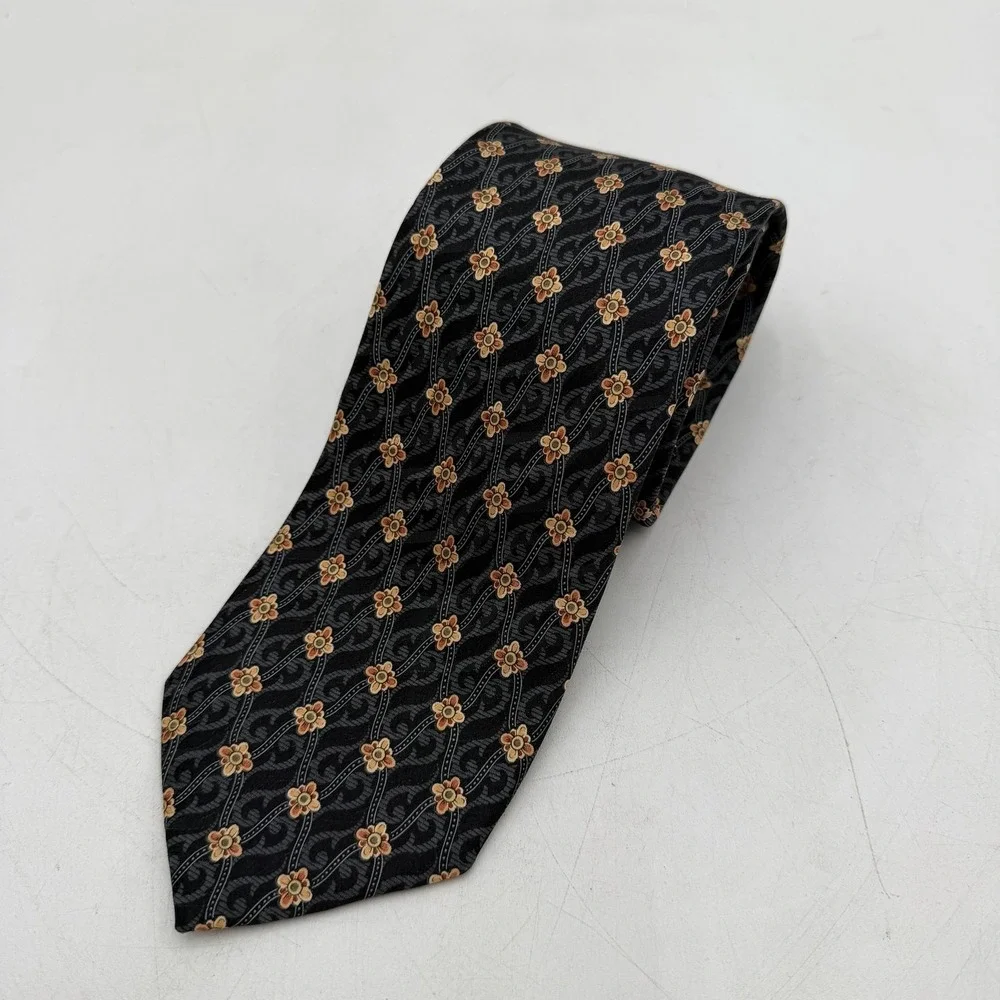 Ermenegildo Zegna Tie Mens One Size Black Silk Floral Pattern Made In Italy